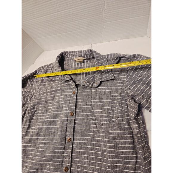 DULUTH TRADING M Organic Cotton Hemp Gray Striped Tunic Shirt Pockets Quite Lux - Picture 7 of 9